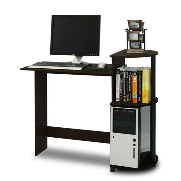 Furinno Engineered Wood Compact Computer Desk with Shelves in Espresso/Black