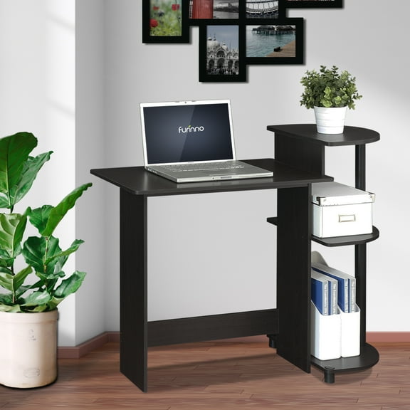 Furinno Engineered Wood Compact Computer Desk with Shelves in Espresso/Black