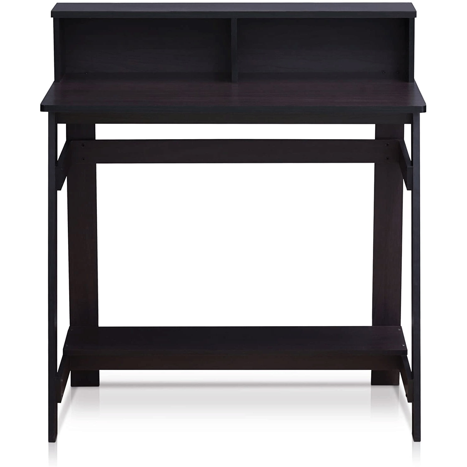 Modern Walnut Wood Rectangular Computer Desk with Hutch