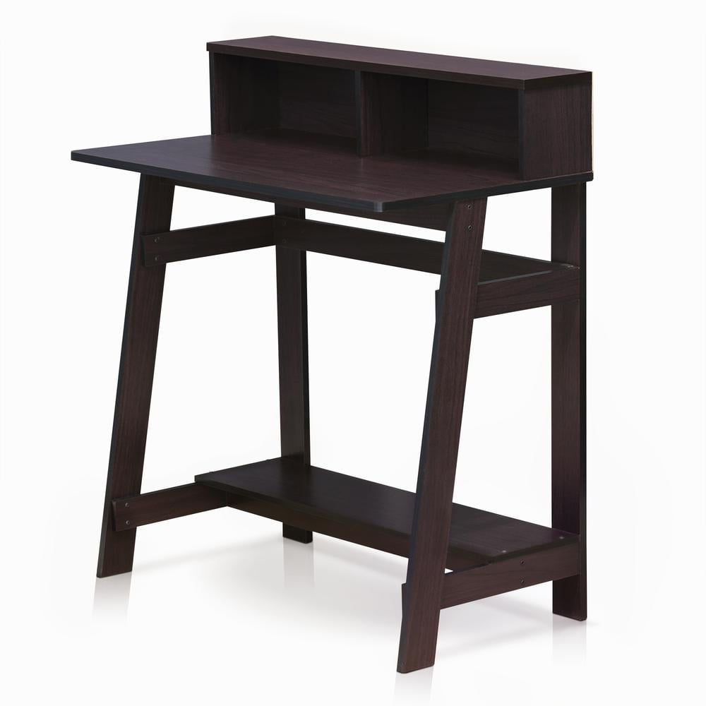Modern Walnut Wood Rectangular Computer Desk with Hutch