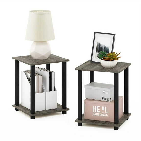 Furinno Engineered Wood Simplistic End Table in French Oak Gray/Black (Set of 2)