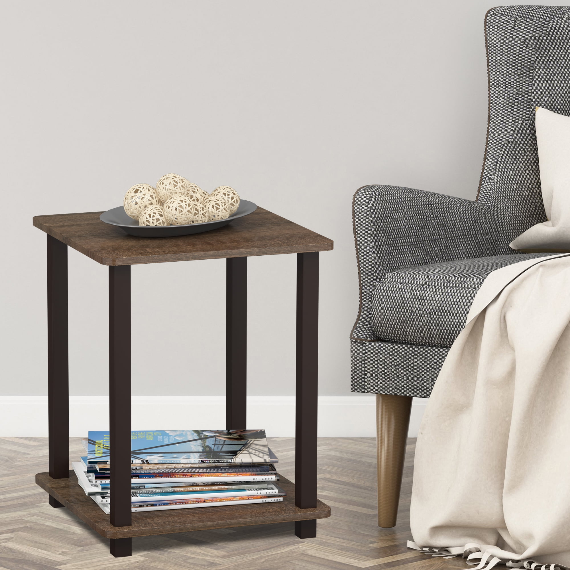 Furinno Simplistic End Table, Set of Two, Walnut/Brown