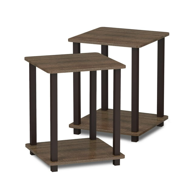 Furinno Engineered Wood Simplistic End Table in Walnut/Brown (Set of 2)