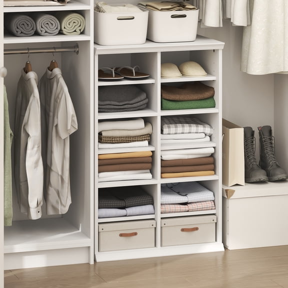 Furinno FANO 12-Cube Stackable Adjustable Open Shelf Closet Organizer. White