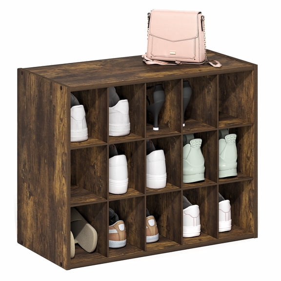 Furinno FANO Shoe Rack, 15-Cube Shoe Organizer, Stackable Shoe Storage, 11.4 x 24.2 x 19.3, for Closet Entryway, Office, Garage, Amber Pine
