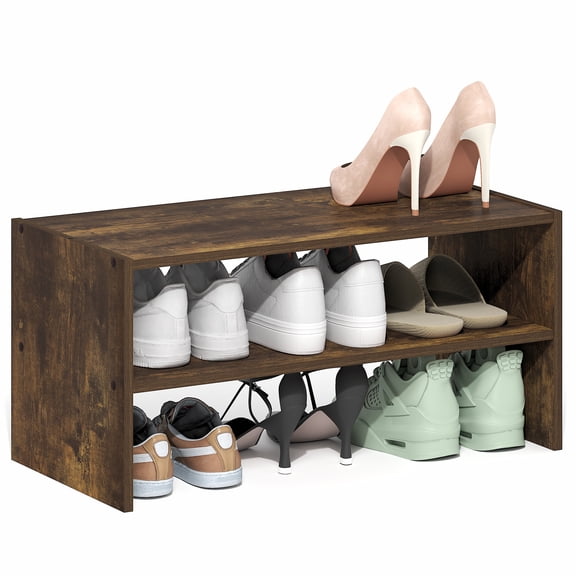 Furinno FANO Shoe Rack, 24-Inch Width Shoe Organizer, Stackable Shoe Storage, 11.7 x 24.2 x 11.7, for Closet Entryway, Office, Garage, Amber Pine