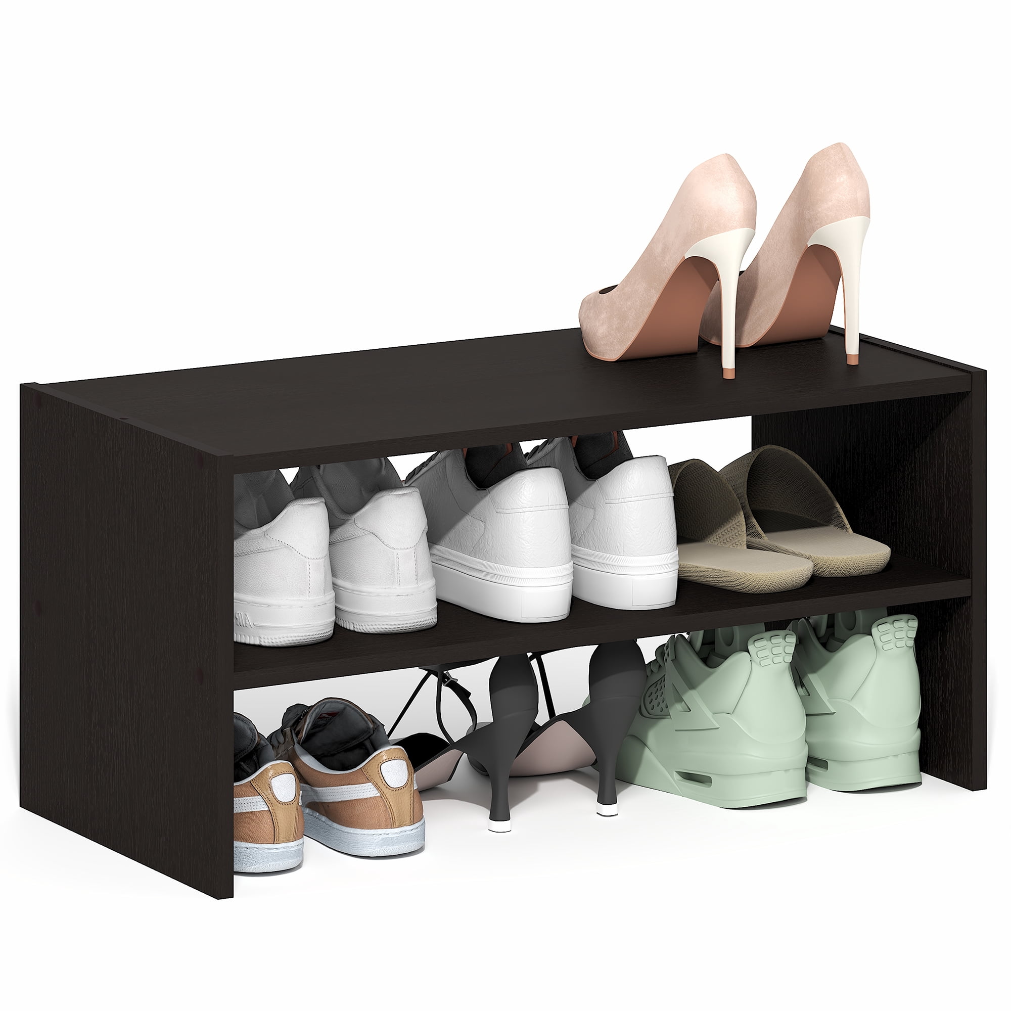 Furinno FANO 24-Inch Stackable Shoe Rack for Closet Entryway Black Dark Oak