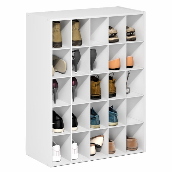Furinno FANO 25-Cube Stackable Shoe Rack for Closet Entryway White