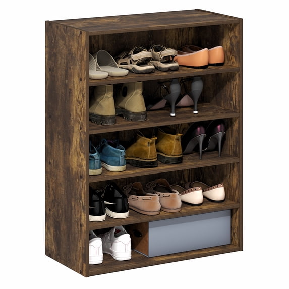 Furinno FANO 5-Tier Stackable Shoe Rack for Closet Entryway Amber Pine