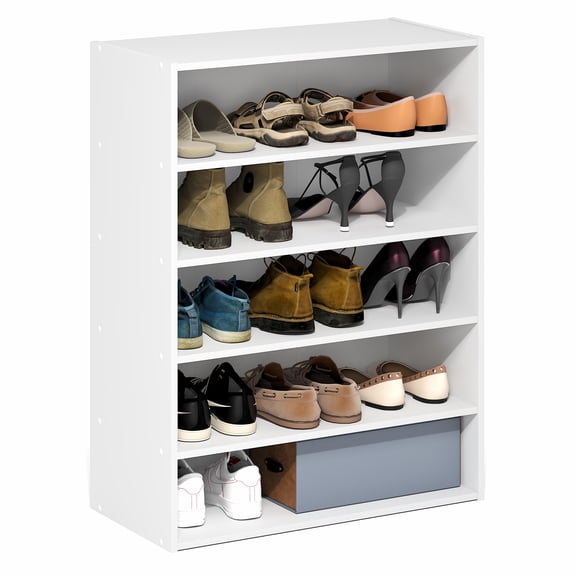 Furinno FANO 5-Tier Stackable Shoe Rack for Closet Entryway White