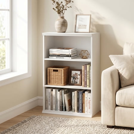 Furinno FANO Storage Shelf, 3-Tier Storage Rack with Adjustable Shelves, Stackable Book Shelf, Display Rack, 15.9 x 23.6 x 36.2 for Home Office, Living Room, Bedroom, White