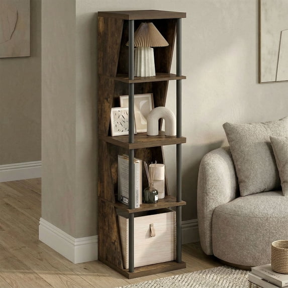 Furinno FLEXI 4-Cube Corner DIY Stackable Separable Display Bookcase Amber Pine