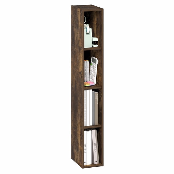 Furinno FULDA 4-Tier 6-In Width Narrow Bookcase 9.3 x 5.9 x 41.6 Amber Pine