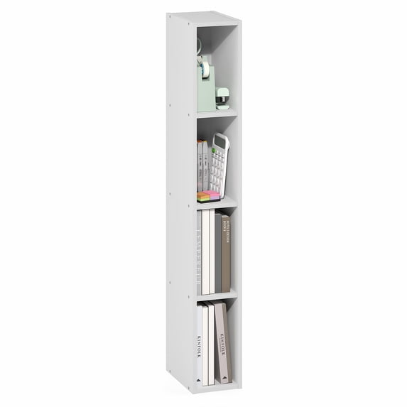 Furinno FULDA 4-Tier 6-In Width Narrow Bookcase 9.3 x 5.9 x 41.6 White