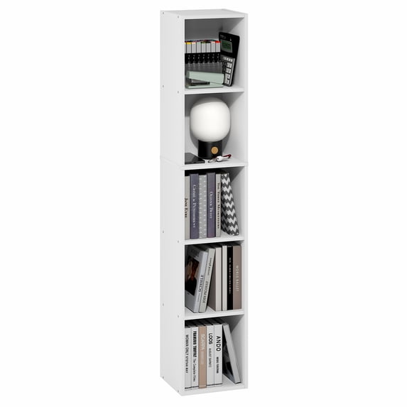 Furinno FULDA 5-Tier 10-In Width Narrow Bookcase 9.3 x 9.8 x 51.9 White