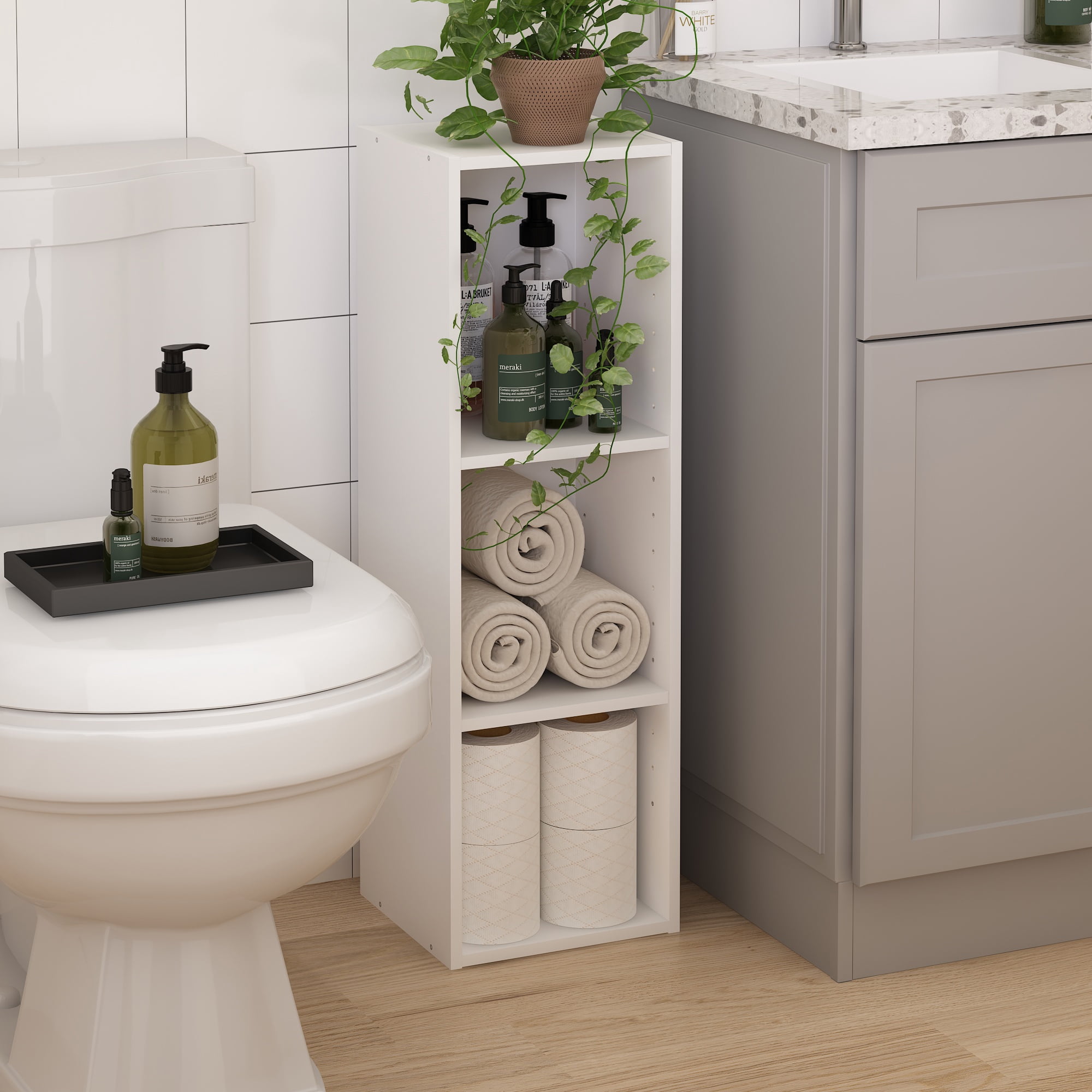 Furinno FULDA 3-Tier 10-In Width Narrow Bookcase 9.3 x 9.8 x 31.5 White