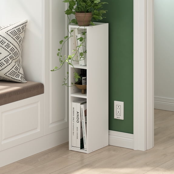 Furinno FULDA 3-Tier Narrow 6-In Width Bookcase 9.3 x 5.9 x 31.5 White