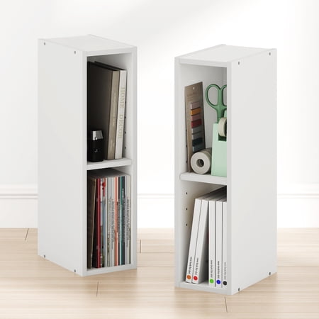 Furinno FULDA Set of 2. 2-Tier 6-In Width Narrow Bookcase. White