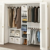 Furinno Fano Clothing & Closet Storage Organizer Shelf Tower with 3 Hanging Bars, White