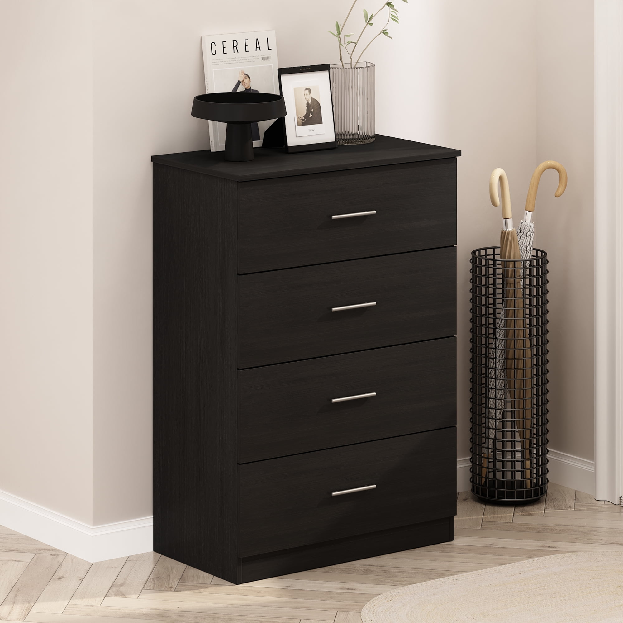 Furinno Frans Simple Design Console Table with 4 Drawers for Entryway, Living Room, Americano