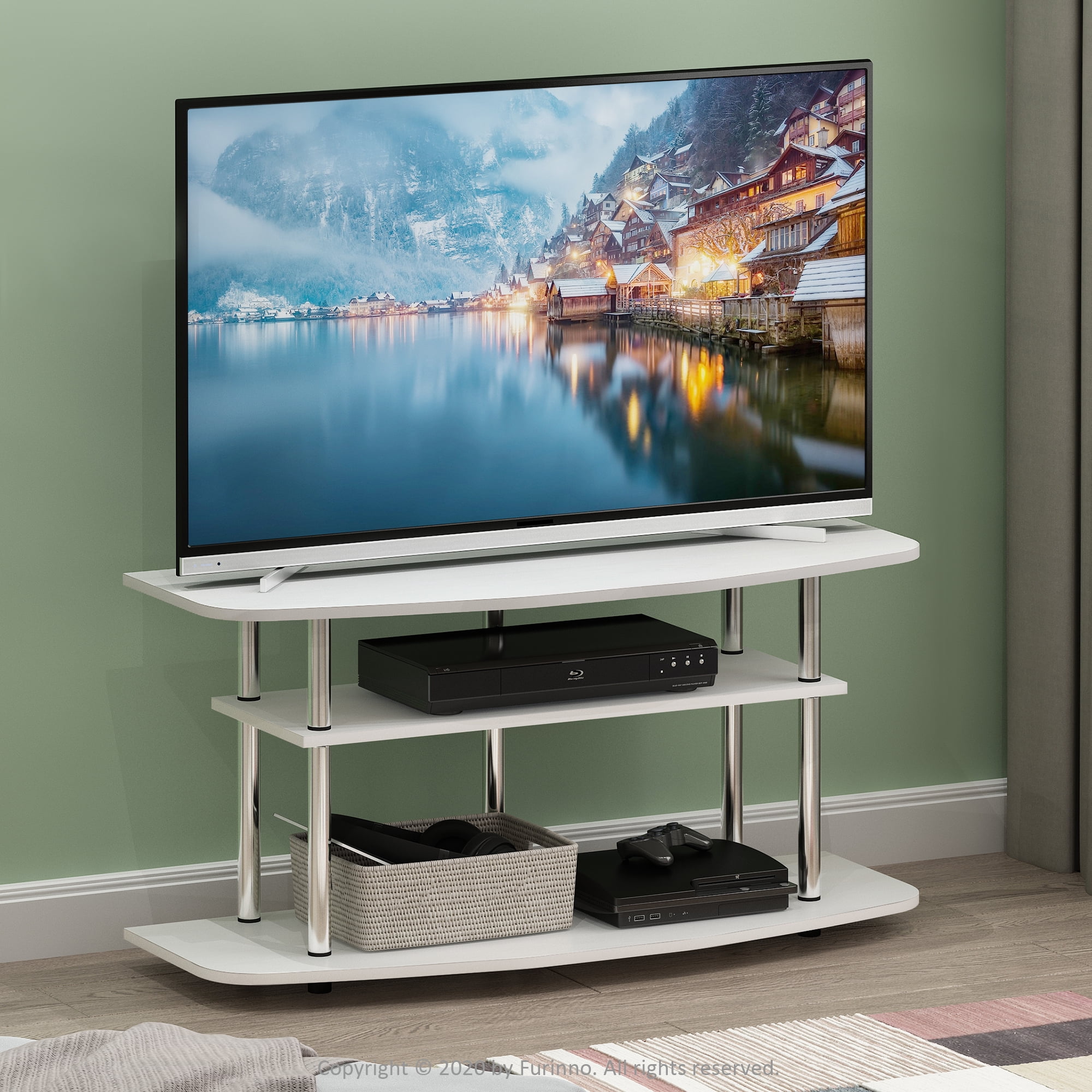 White Oak 3-Tier TV Stand with Metal Tubes