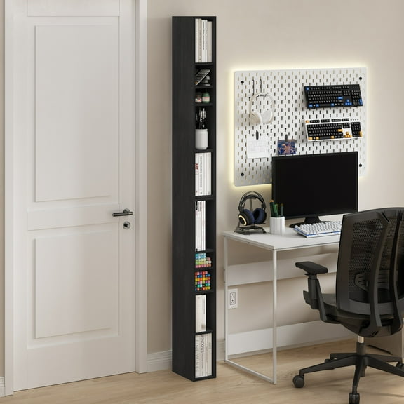 Furinno Fulda 10-Tier Space Saving Storage Shelf Bookcase, 6-Inch Width, Blackwood