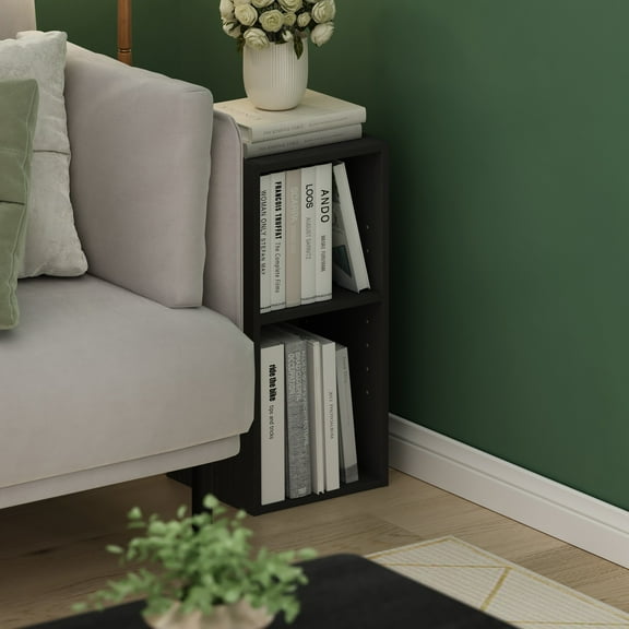 Furinno Fulda 2-Tier Space Saving Storage Shelf Bookcase, 10-Inch Width, Blackwood