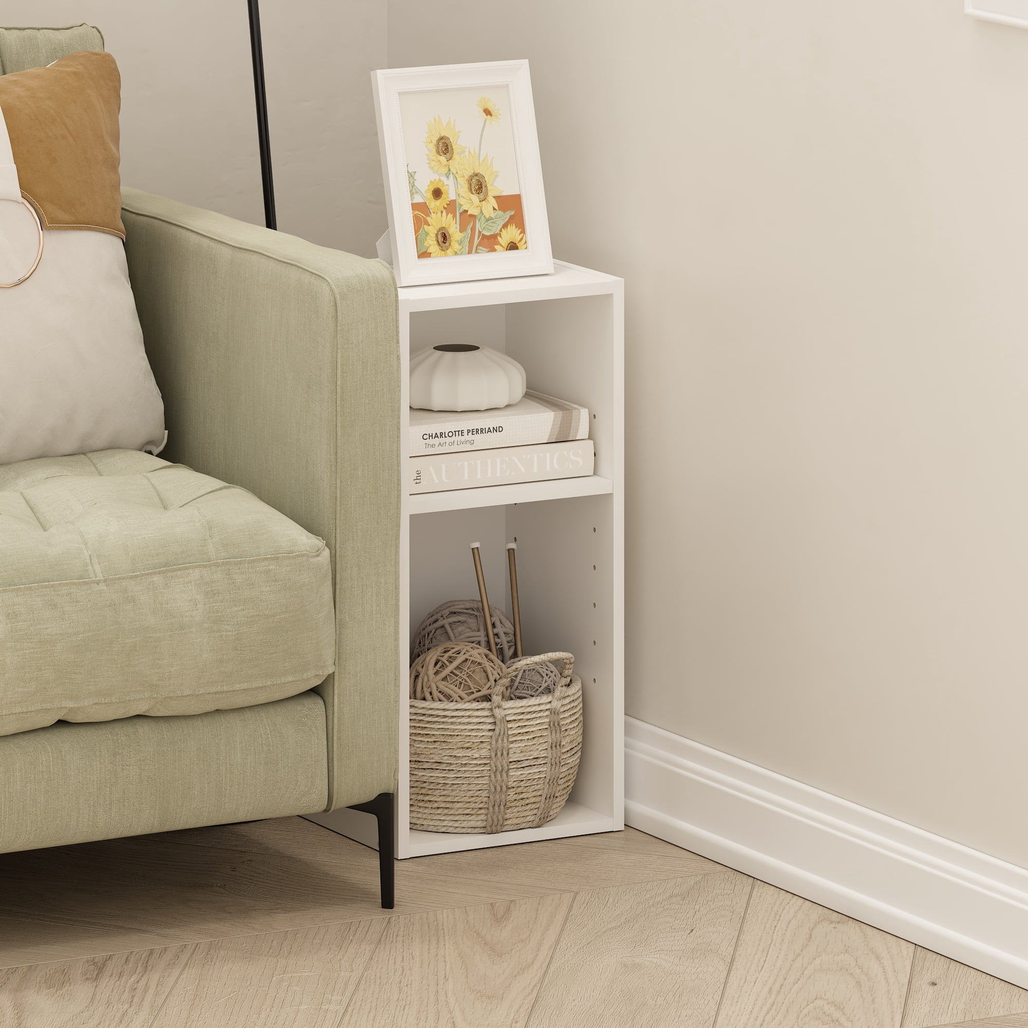 Furinno Fulda 2-Tier Space Saving Storage Shelf Bookcase, 10-Inch Width, White