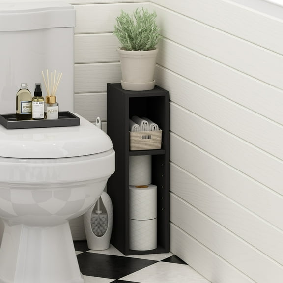 Furinno Fulda 2-Tier Space Saving Storage Shelf Bookcase, 6-Inch Width, Blackwood