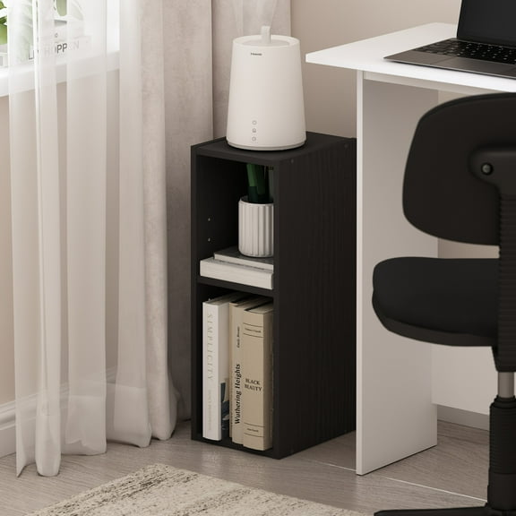 Furinno Fulda 2-Tier Space Saving Storage Shelf Bookcase, 8-Inch Width, Blackwood