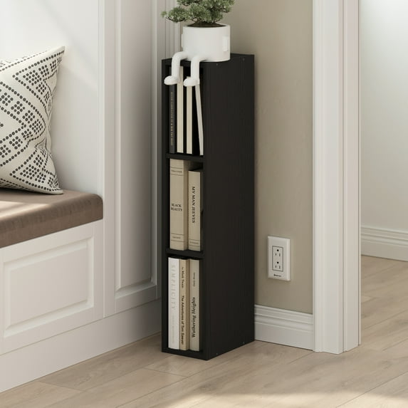 Furinno Fulda 3-Tier Space Saving Storage Shelf Bookcase, 6-Inch Width, Blackwood