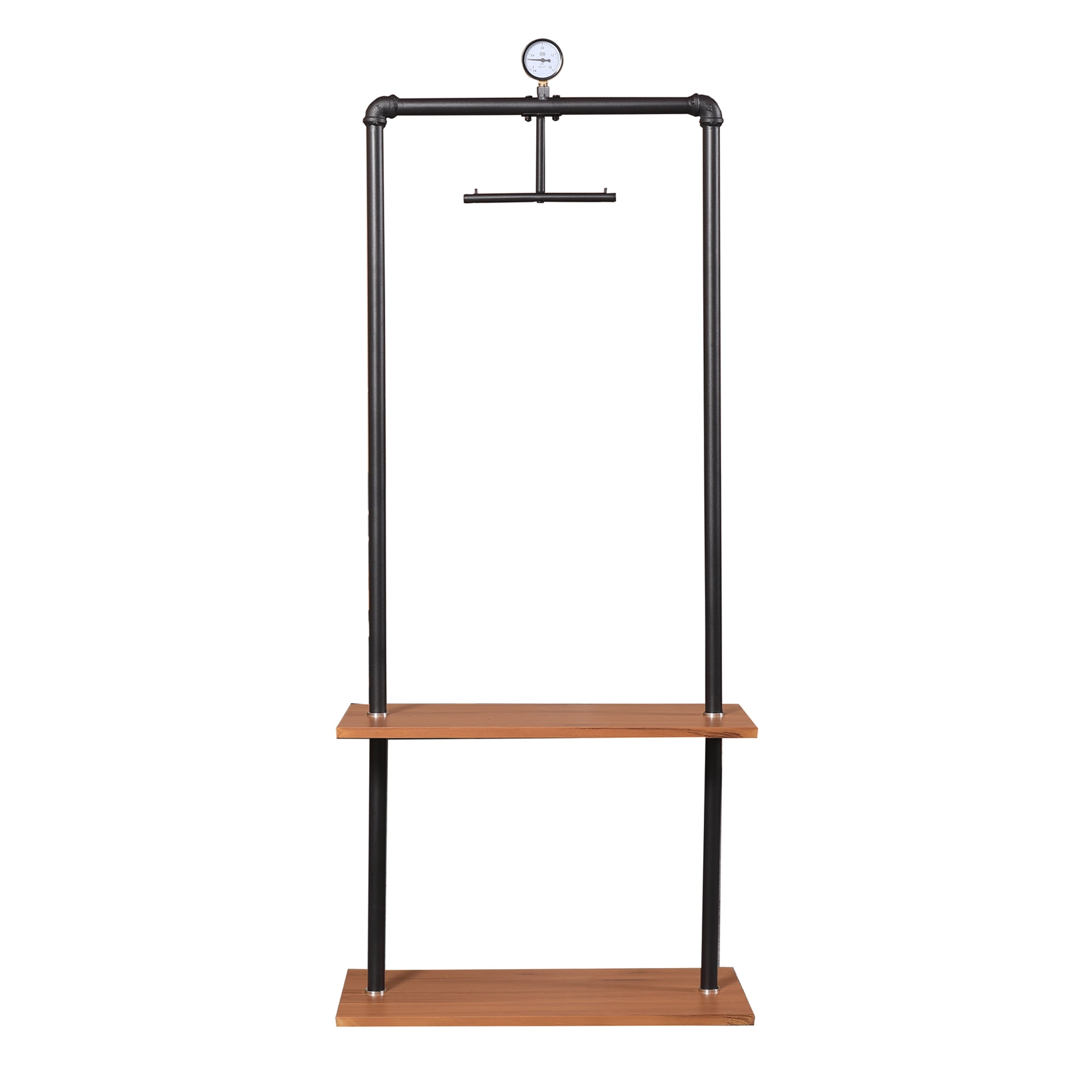 Furinno Garment Rack with Shelves, Metal, Plastic and Wood, Antique Espresso