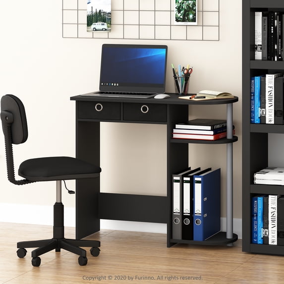 Furinno Go Green 32-Inch Black Computer Desk, Office Desk with 2 Side Shelves and Storage Bins, Rectangular Home Office Desk, Gaming Desk for Home Office, Bedroom, Study Room, Classic Black