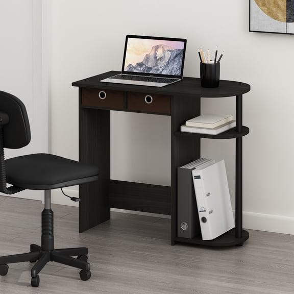 Furinno Go Green 32-Inch Black Computer Desk, Office Desk with 2 Side Shelves and Storage Bins, Rectangular Home Office Desk, Gaming Desk for Home Office, Bedroom, Study Room, Black Espresso