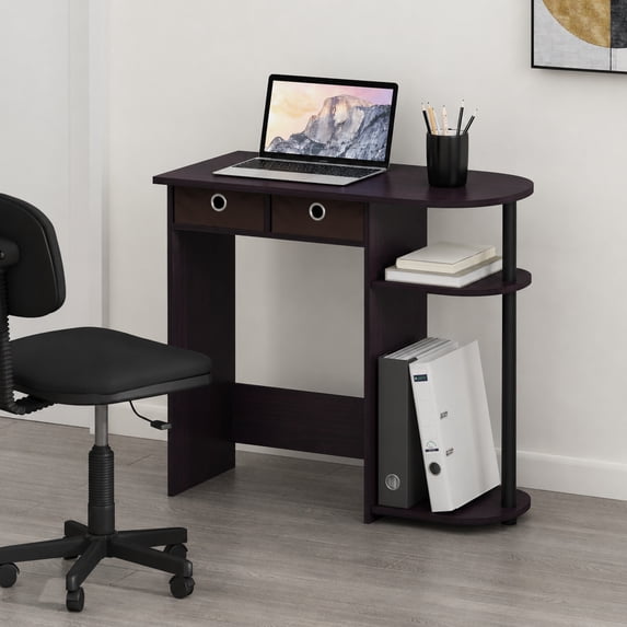 Furinno Go Green 32-Inch Brown Computer Desk, Office Desk with 2 Side Shelves and Storage Bins, Rectangular Home Office Desk, Gaming Desk for Home Office, Bedroom, Study Room, Dark Mocha