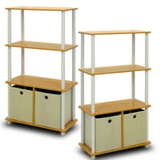 Furinno Go Green 4-Tier Storage Rack Shelving Unit w/Bins in Set of 2