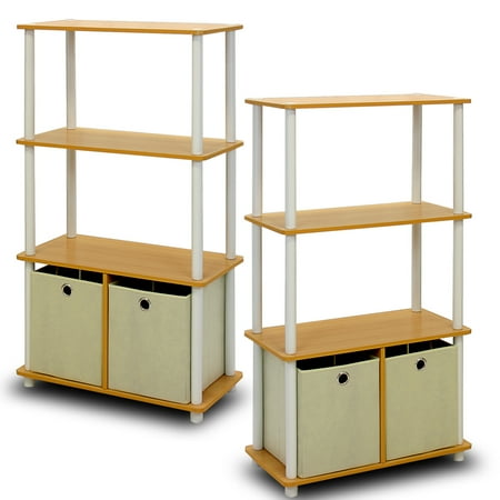 Furinno Go Green 4-Tier Storage Rack Shelving Unit w/Bins in Set of 2