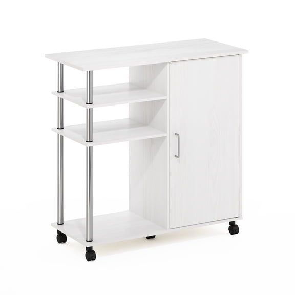 Furinno HELENA Rolling Cart, 4-Tier Rolling Utility Cart with Closed Cabinet, Storage Cart, for Office, Living Room, Kitchen, Storage and Organizers, White Wood