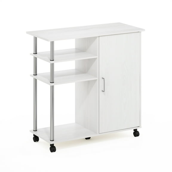 Furinno HELENA Bakers Rack with Wheels, 4-Tier Rolling Kitchen Island, Kitchen Cart, with Closed Cabinet, Coffee Bar, Pantry Organizers and Storage, White Wood
