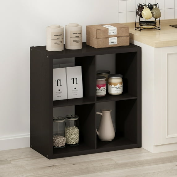 Furinno Hermite 4-Cube Open Shelves Kitchen Storage, Kitchen Island, Bakers Rack, Buffet Sideboard, Dark Oak