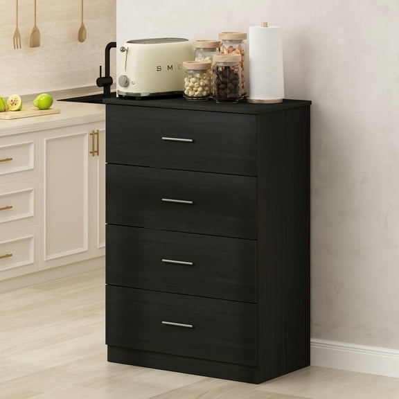 Furinno Hermite 4-Drawer Kitchen & Dining Sideboard Buffet Storage, Americano