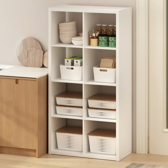 Furinno Hermite 8-Cube Open Shelves Kitchen Storage, Kitchen Island, Bakers Rack, Buffet Sideboard, White