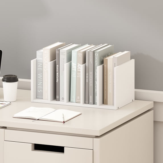 Furinno Hermite Desk Organizers and Accessories with File Holder, Office Organization, Desk Top Book Shelf, for Office Supplies, Plain White