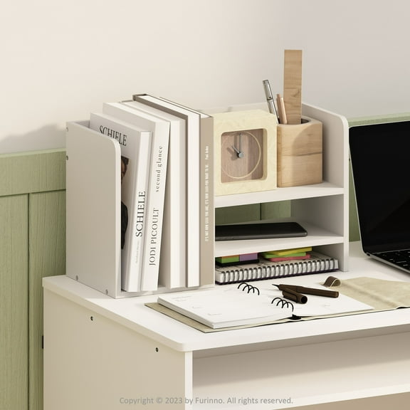 Furinno Hermite Wood Desktop Book and Home Office Supplies Storage White