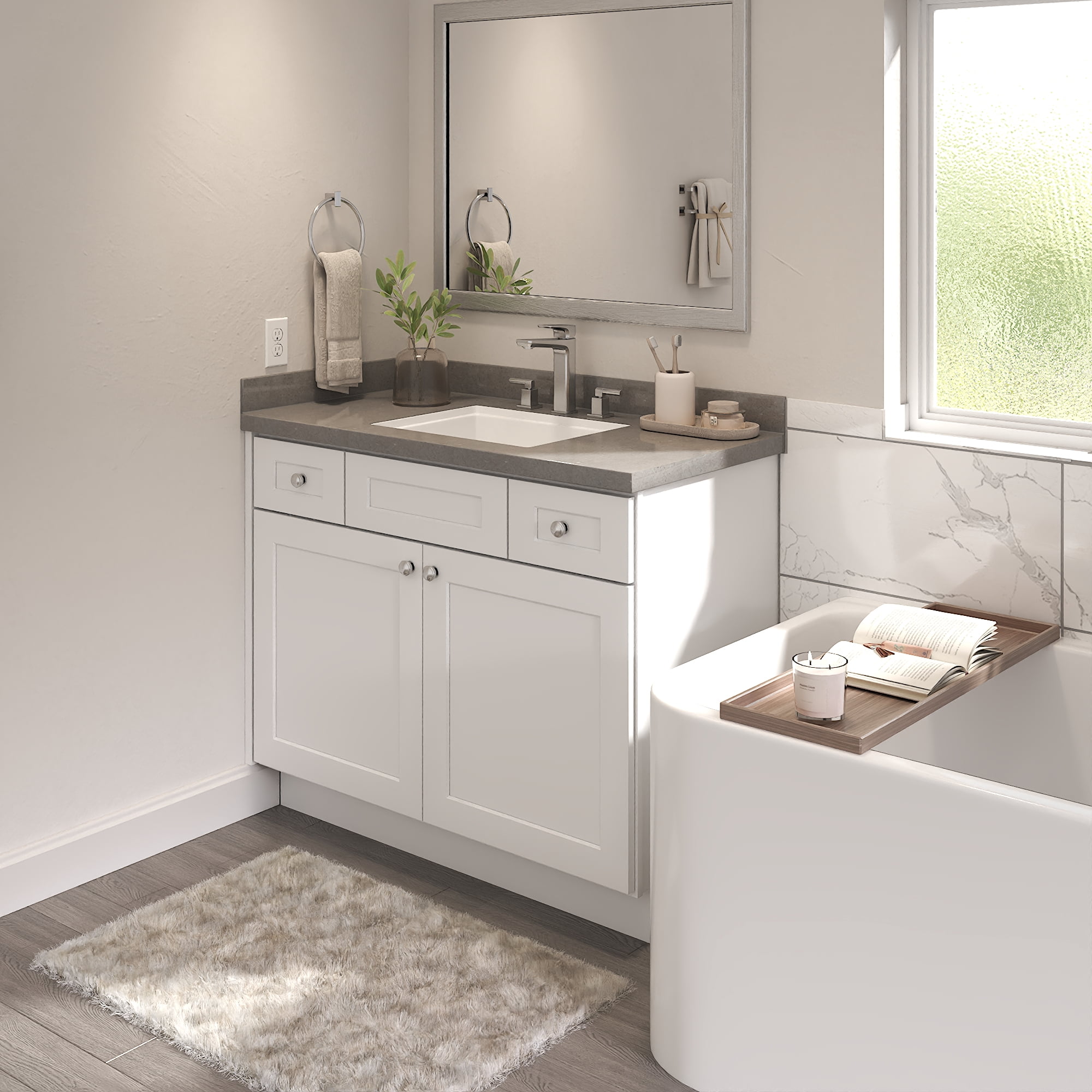 Furinno 2-Drawer Shaker Bath Vanity Cabinet without Top, Ready to Assemble, 21 D x 42 W x 34.5 H, White