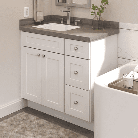 Furinno Shaker Drawers Right Bath Vanity Cabinet without Top, Ready to Assemble, 21 D x 36 W x 34.5 H, White