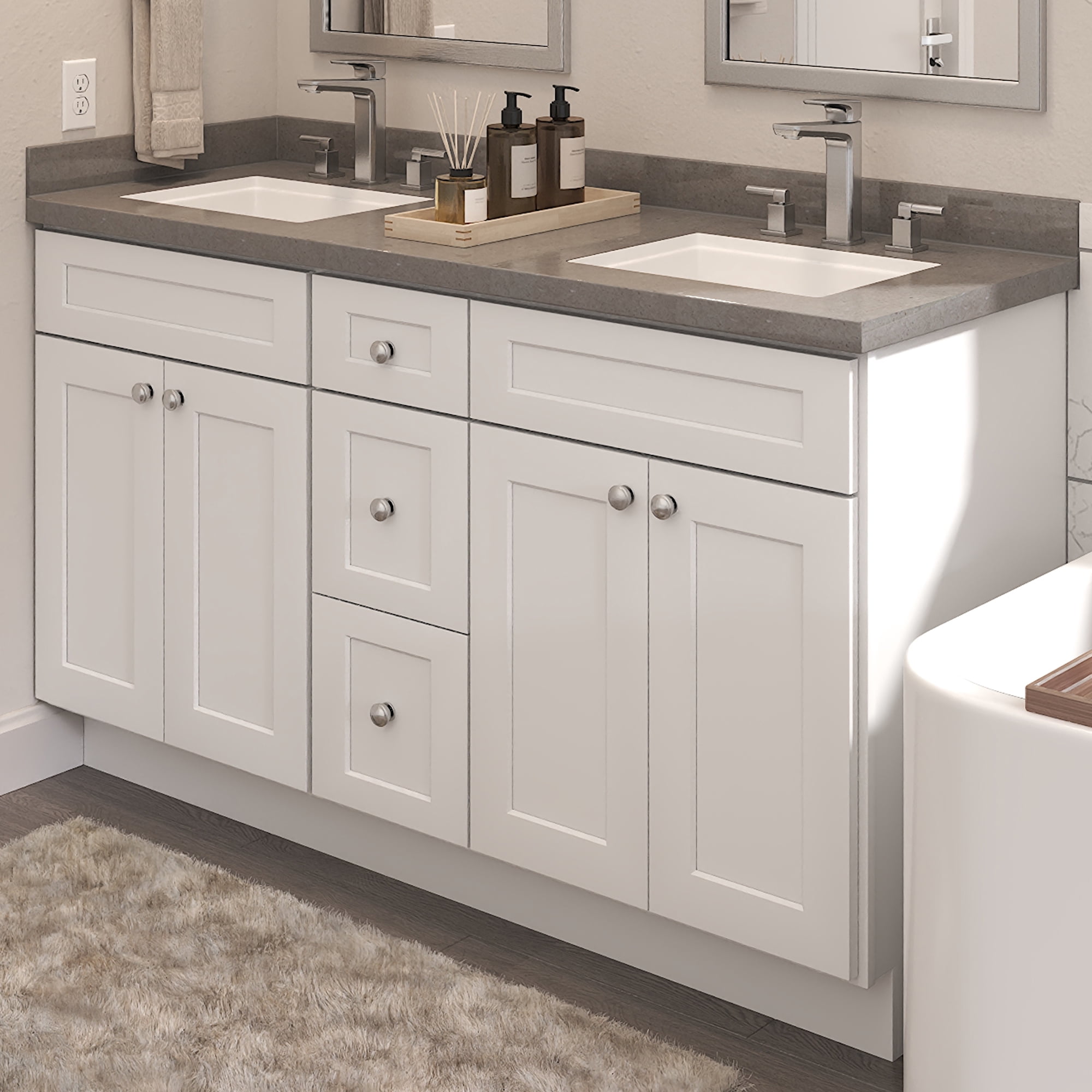 Furinno Shaker One Drawer Stack Bath Vanity Cabinet without Top, Ready to Assemble, 21 D x 60 W x 34.5 H, White