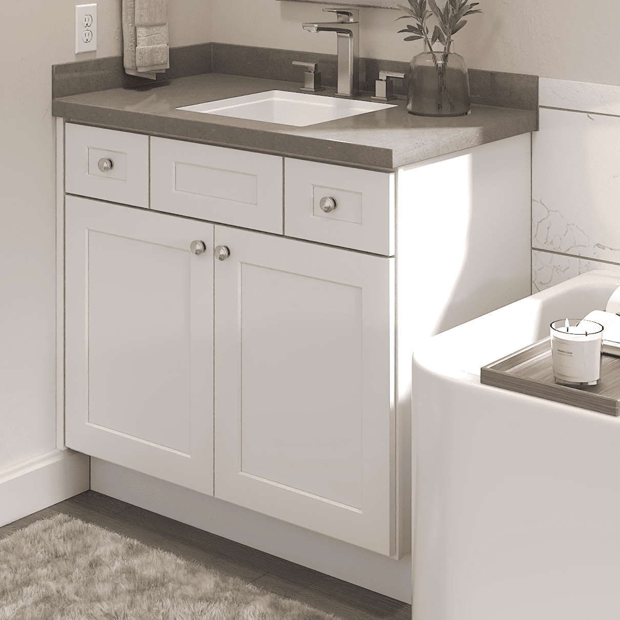 Furinno Shaker 2-Drawer Bath Vanity Cabinet without Top, Ready to Assemble, 21 D x 36 W x 34.5 H, White