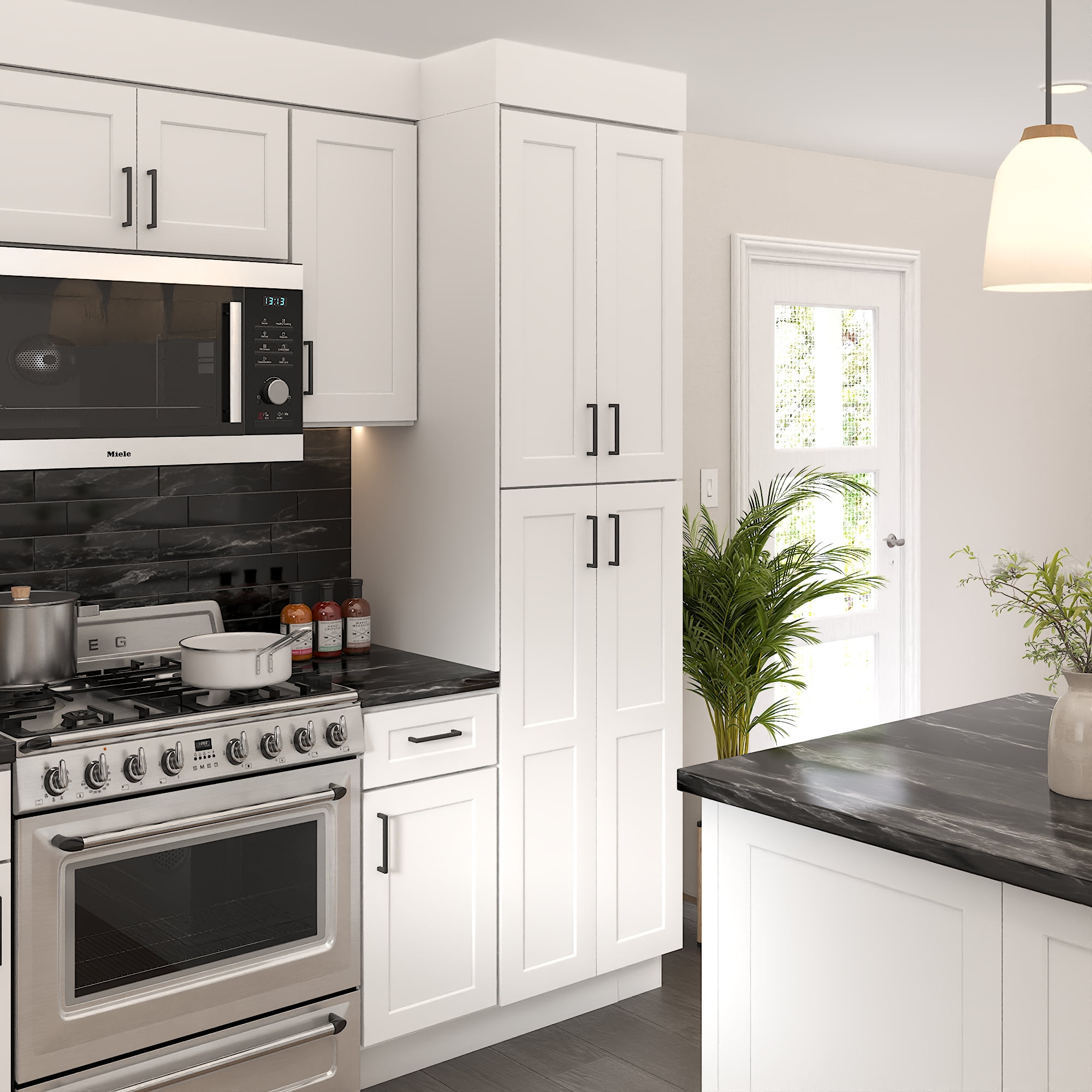 Furinno Shaker Utility Kitchen Cabinets with 2-Doors, Ready to Assemble, 24 D x 24 W x 90 H, White