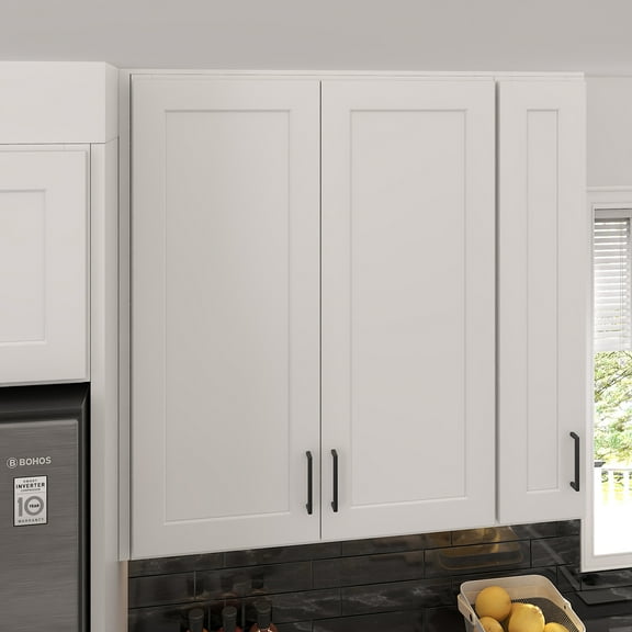 Furinno Shaker Wall Kitchen Cabinet in Shaker White 2-Door-3 Shelves, Ready to Assemble, 33 in. W x 12 in. D x 42 in. H, White